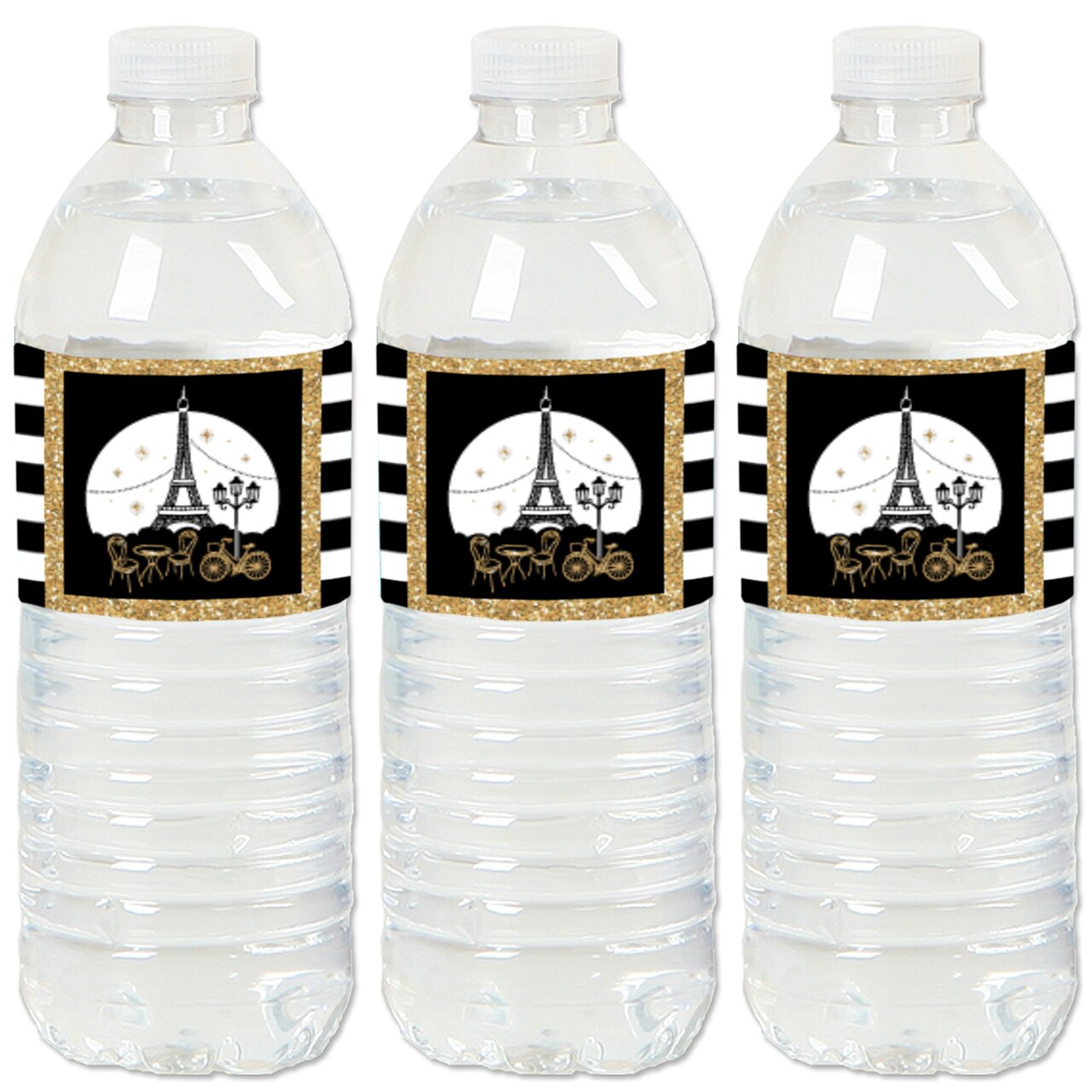 Big Dot of Happiness Stars Over Paris - Parisian Themed Party Water Bottle Sticker Labels - Set of 20